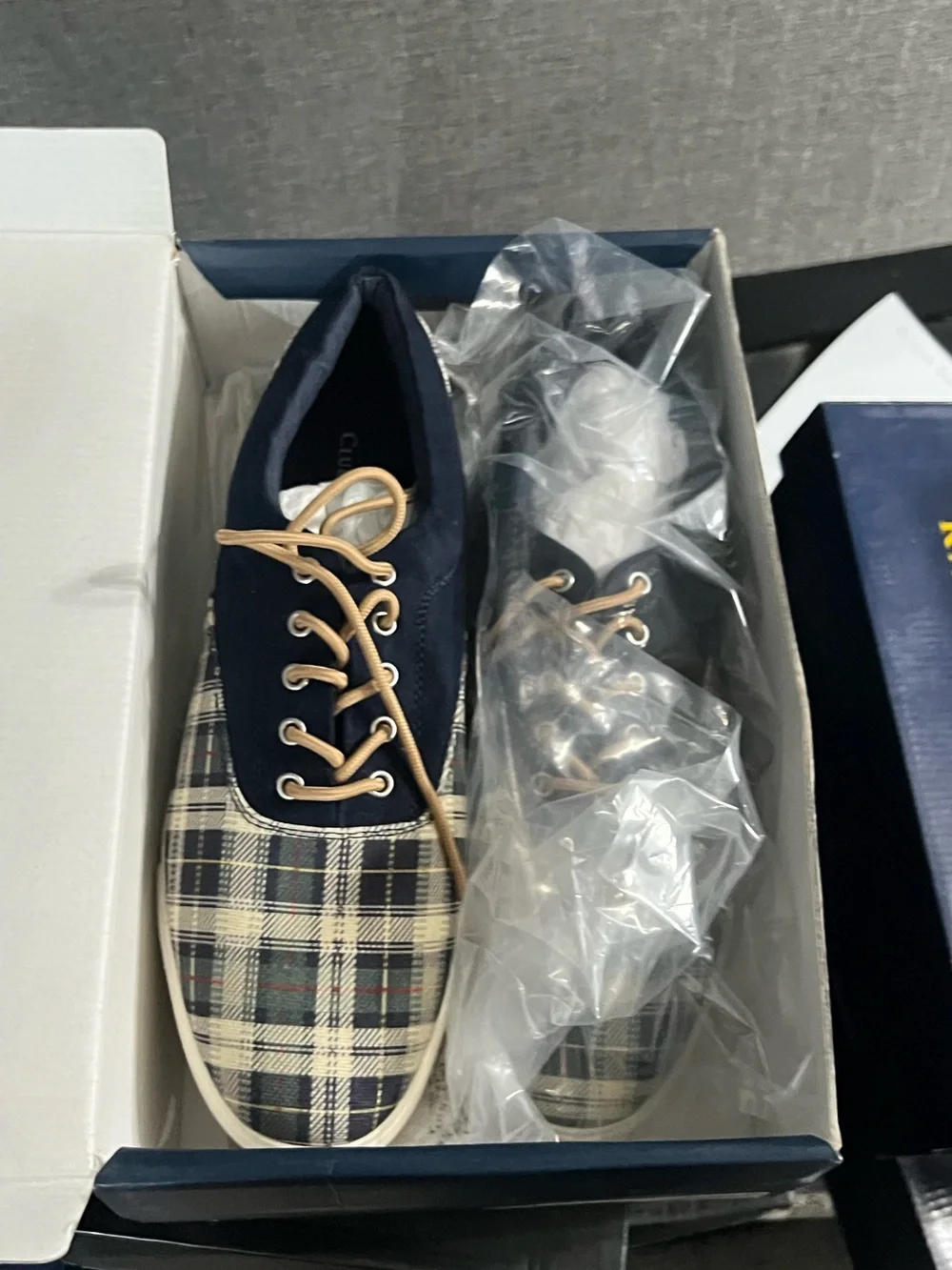 Polo by Ralph Lauren Navy Plaid Low-Top Sneakers with Tan Laces